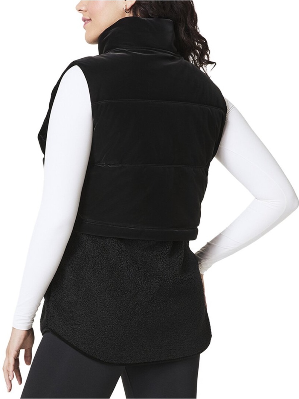 SPANX Two-In-One Velour Fleece Vest L NWT Black Daily Staple Removable Fleece